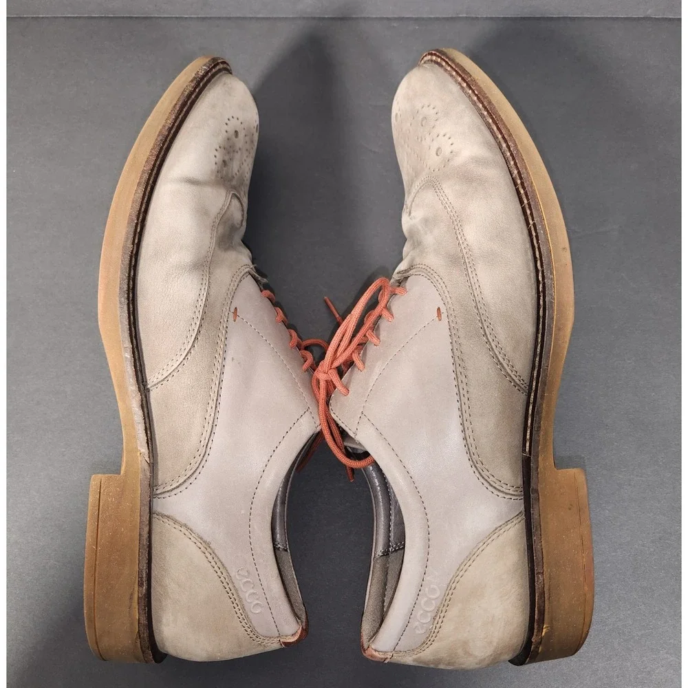 ECCO Wingtip Oxford Men 44 US 10-10.5 Grey Leather Tan Nubuck Brogue Lace Up